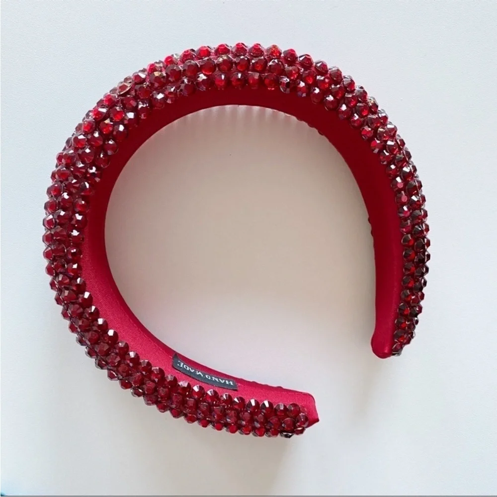 NWOT Red Sparkly Jeweled Padded Headband Beaded Holiday Christmas